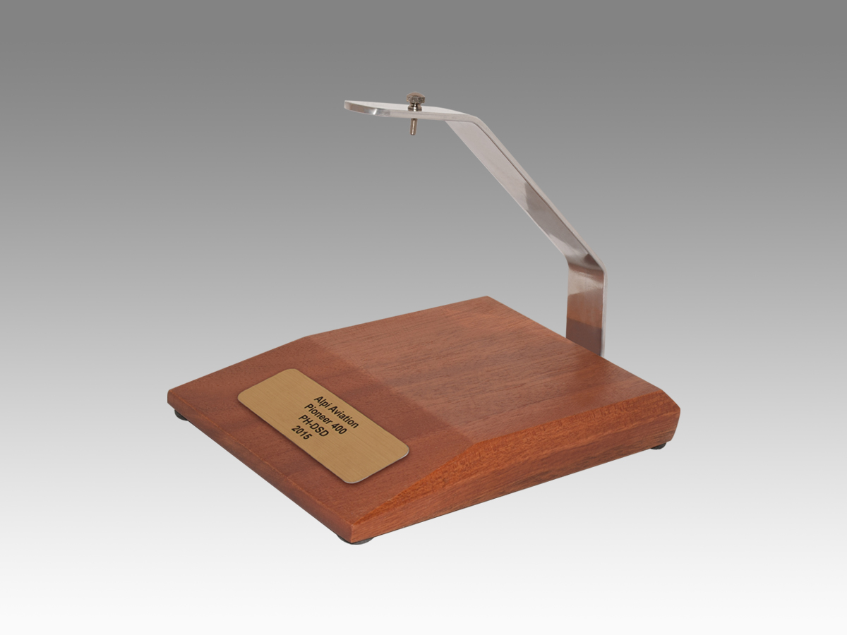 Desk stand - brass oblong solid kiln dried mahogany with metal arm